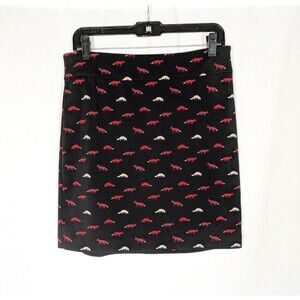 Vivienne Tam Skirt 8 Women's Black Fox Print Pencil Zipper Back Boho Woodlands